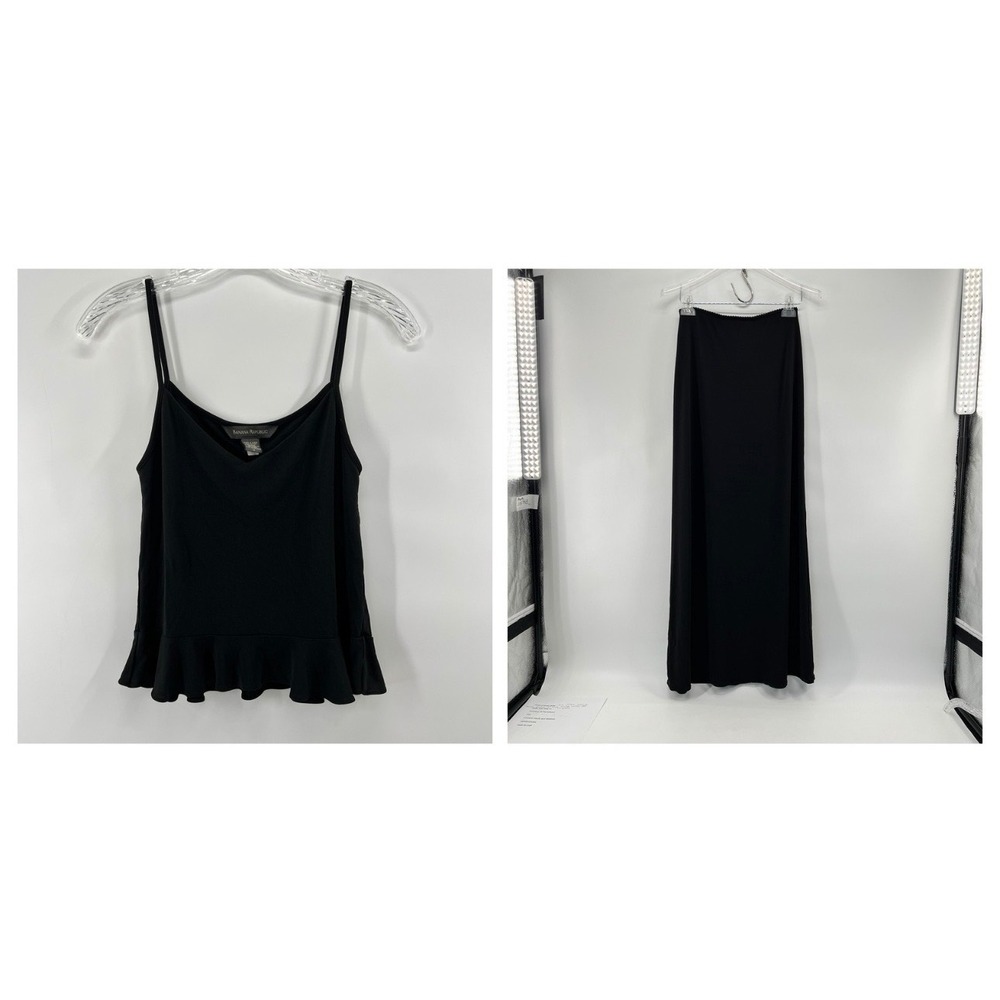 Vintage Y2K Banana Republic Cami Set Sz S Black Maxi Skirt V-Neck Ruffle Top